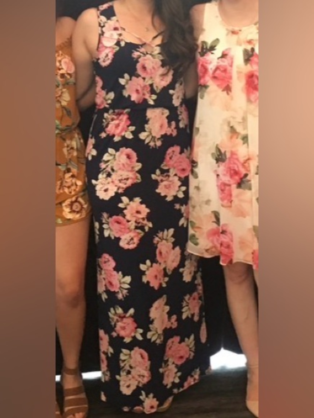 Three Hearts Navy Maxi Dress with Pink Floral Print - Picture 3 of 3